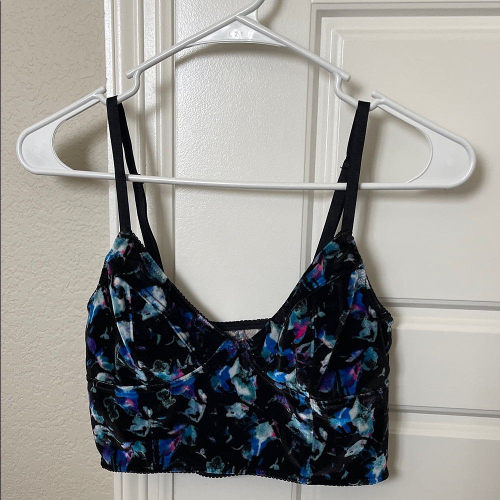 Free People Black and Blue Abstract Bralette